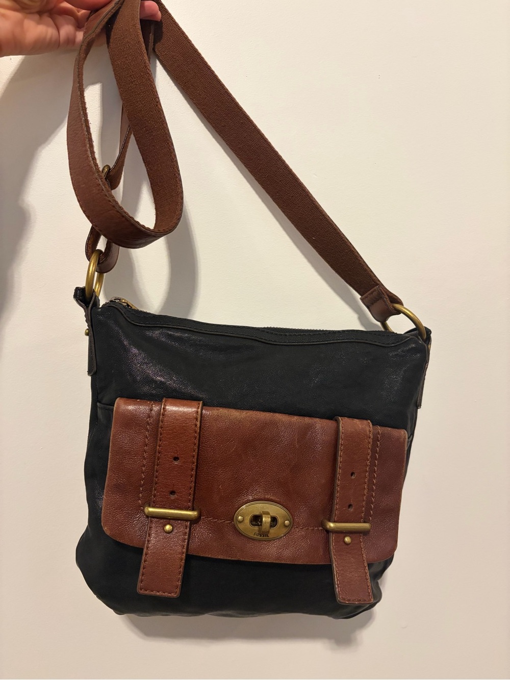 Vintage Fossil Two-Tone Crossbody Messenger